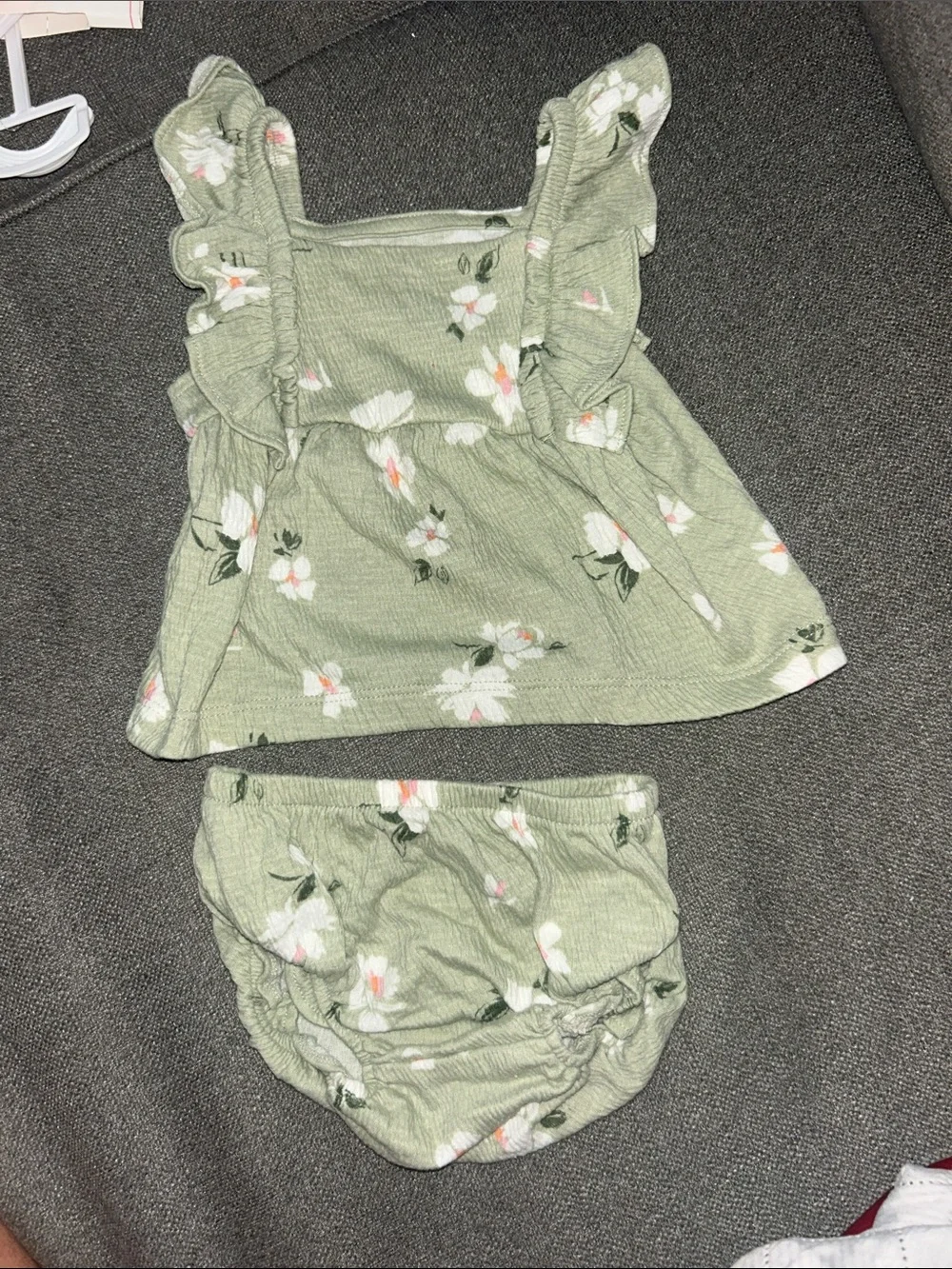 Carter's Light Sage Floral Ruffle Tank & Bloomers